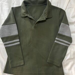Green Long Sleeve Polo Shirt with Gray Stripes